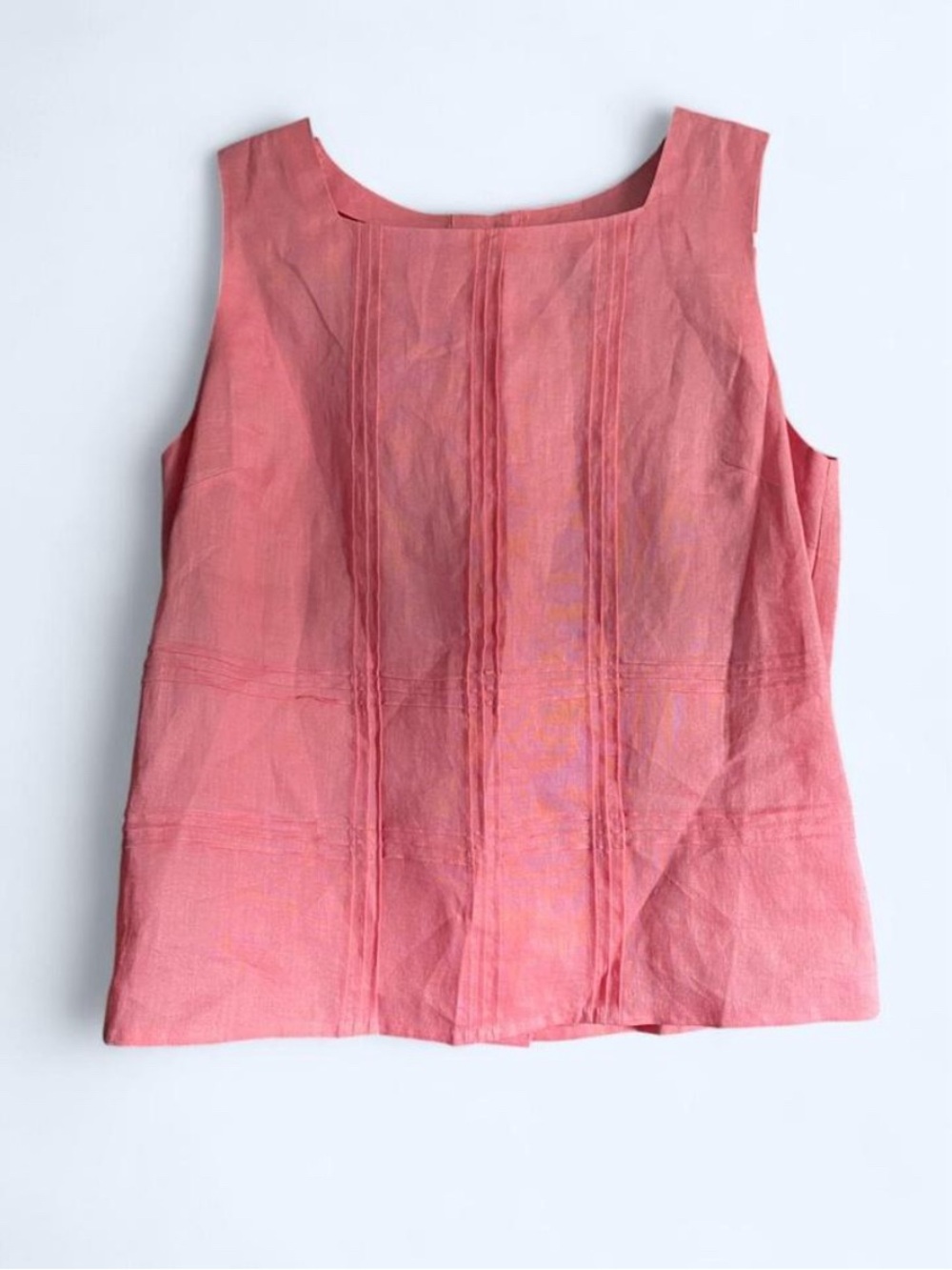 Jessica Holbrook 100% Linen Pintuck Tank Top Coral Pink Size L